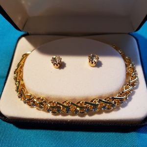 GOLD AND RHINESTONE BRACELET & EARRINGS SET. Lowest Price!